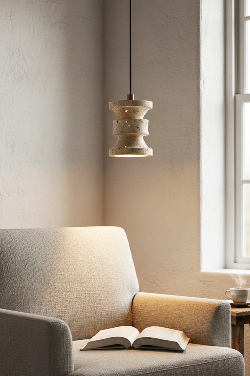 Travertine Carved Pendant Light - view 2 | everlamps