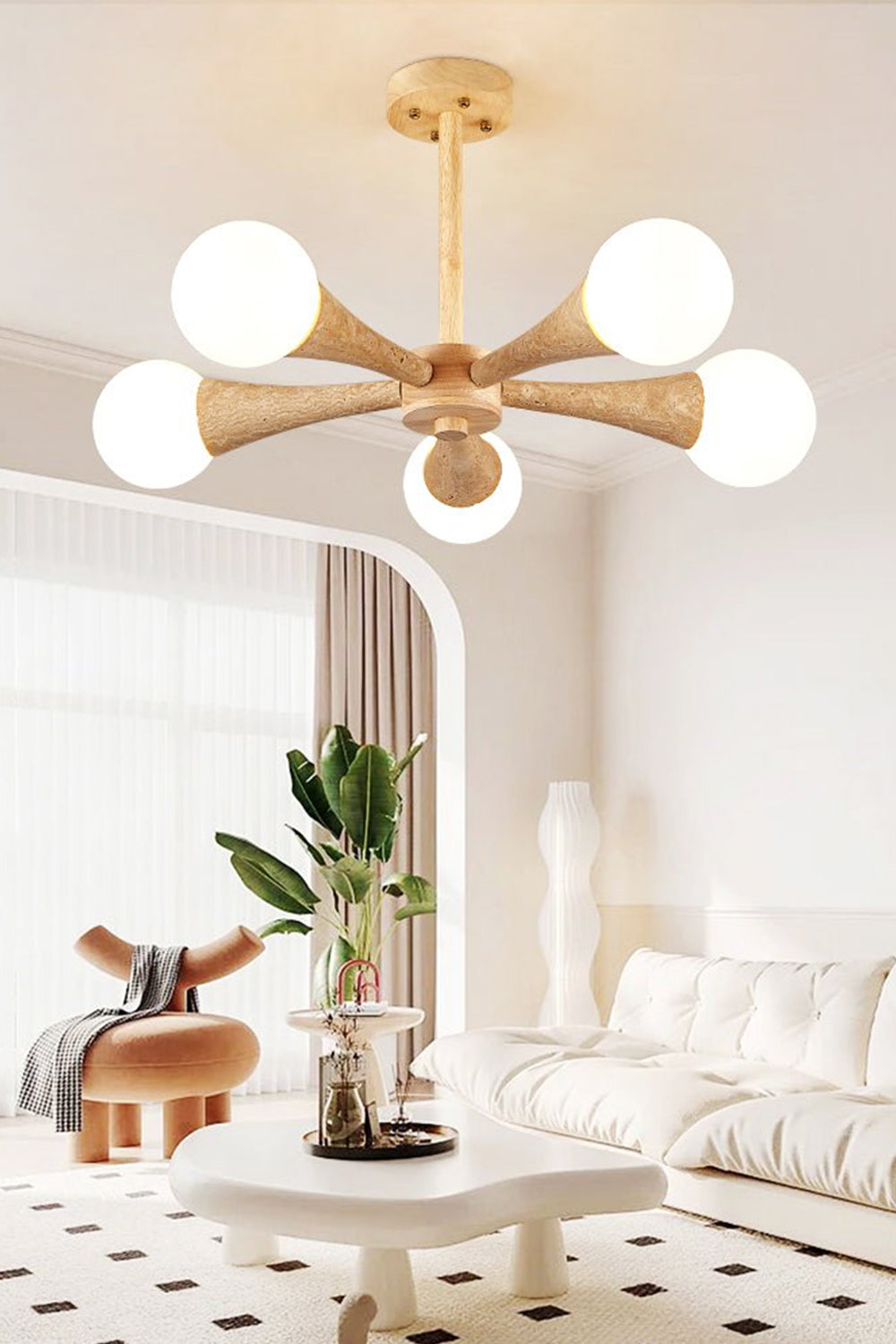 Travertine Tree-Arm Chandelier - view 6 | everlamps