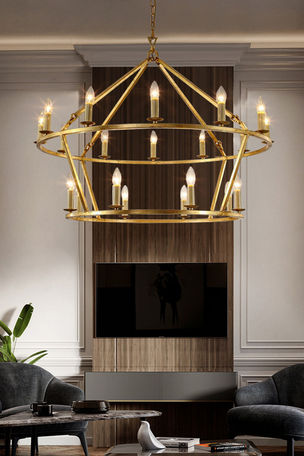 Two-Tiered Ring Chandelier - view 3 | everlamps