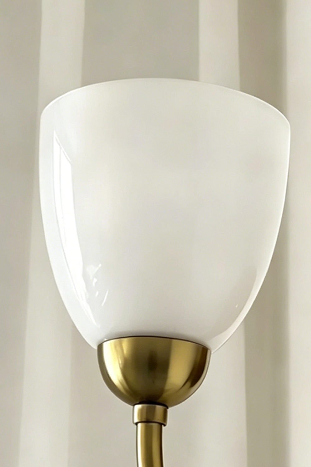Veil Curve Glass Wall Lamp with white shade | Metal, Glass | Detail shot of white shade profile against textured curtain | vexa lamps