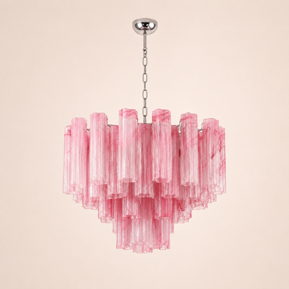 Venetian Handblown Tube Glass Chandelier 25.6" Pink 36 Tubes