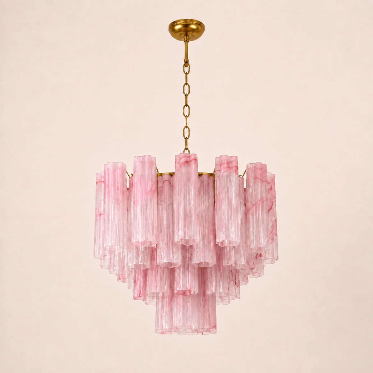 Venetian Handblown Tube Glass Chandelier 25.6" Pink 36 Tubes