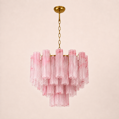 Venetian Handblown Tube Glass Chandelier 25.6" Pink 36 Tubes