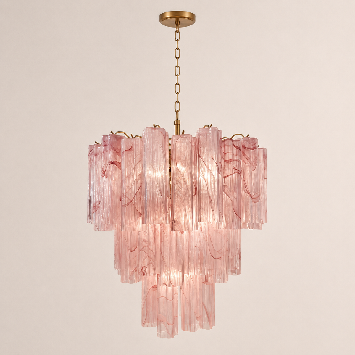 Venetian Handblown Tube Glass Chandelier 25.6" Pink 48 Tubes