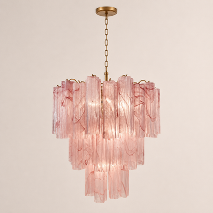 Venetian Handblown Tube Glass Chandelier 25.6" Pink 48 Tubes