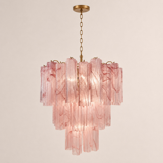 Venetian Handblown Tube Glass Chandelier 25.6" Pink 48 Tubes