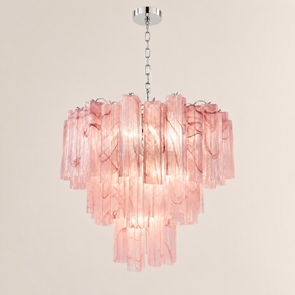 Venetian Handblown Tube Glass Chandelier 25.6" Pink 48 Tubes