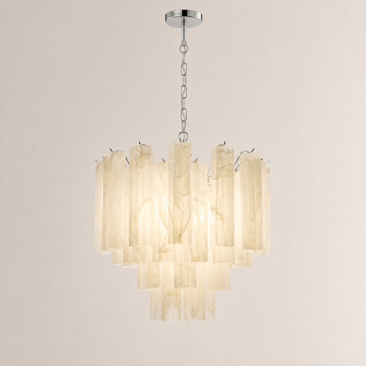 Venetian Handblown Tube Glass Chandelier 25.6" White 36 Tubes