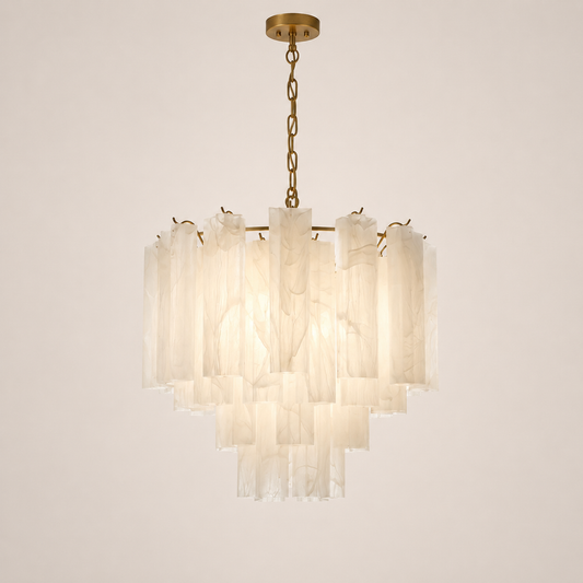 Venetian Handblown Tube Glass Chandelier 25.6" White 36 Tubes