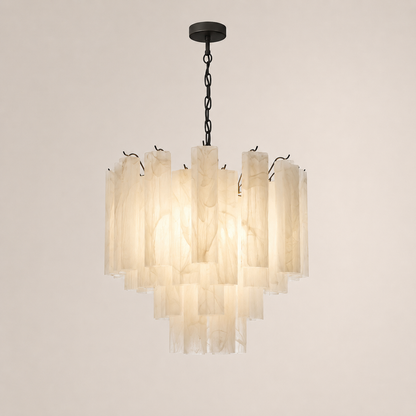 Venetian Handblown Tube Glass Chandelier 25.6" White 36 Tubes