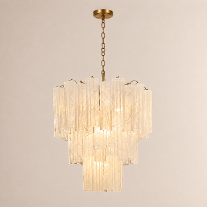 Venetian Handblown Tube Glass Chandelier 25.6" White 48 Tubes
