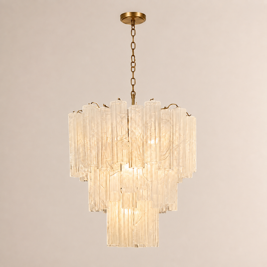 Venetian Handblown Tube Glass Chandelier 25.6" White 48 Tubes