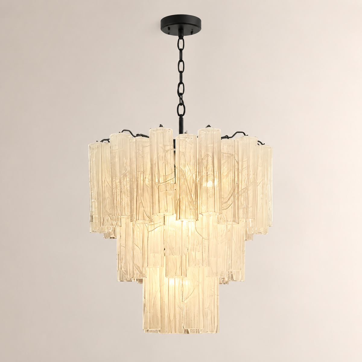 Venetian Handblown Tube Glass Chandelier 25.6" White 48 Tubes