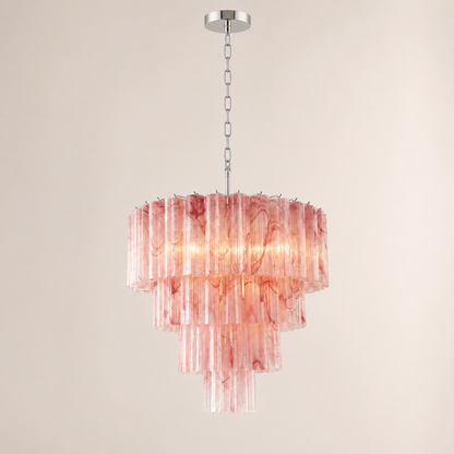 Venetian Handblown Tube Glass Chandelier 33.4" Pink