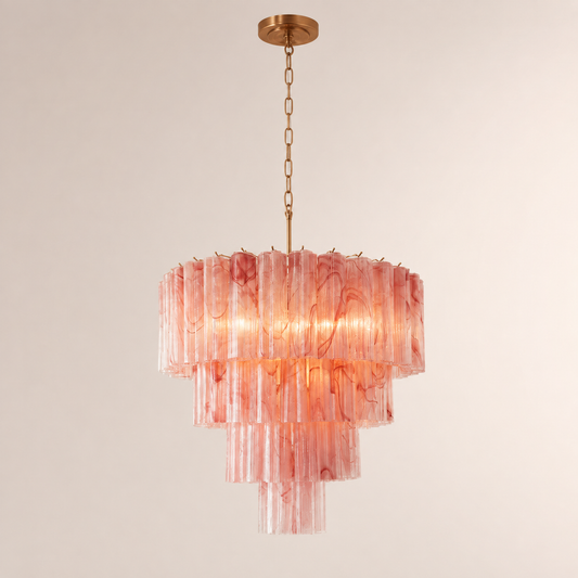 Venetian Handblown Tube Glass Chandelier 33.4" Pink