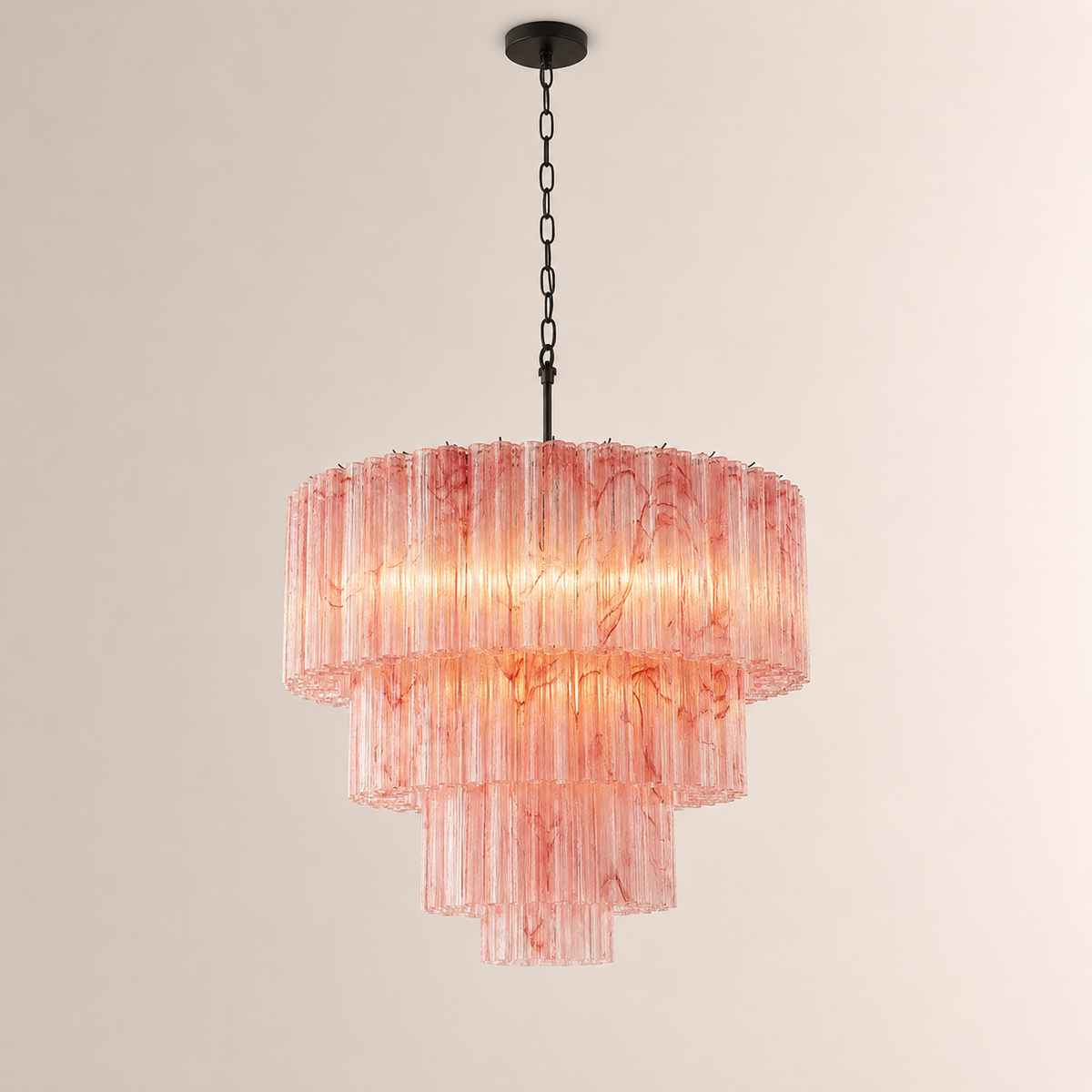 Venetian Handblown Tube Glass Chandelier 33.4" Pink