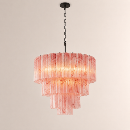 Venetian Handblown Tube Glass Chandelier 33.4" Pink