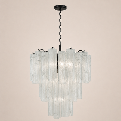 Venetian Handblown Tube Glass Chandelier 33.4" White