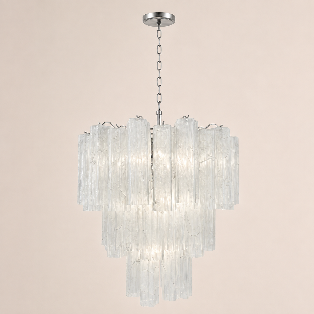 Venetian Handblown Tube Glass Chandelier 33.4" White