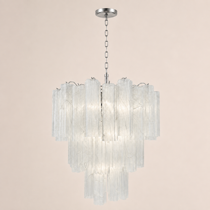 Venetian Handblown Tube Glass Chandelier 33.4" White