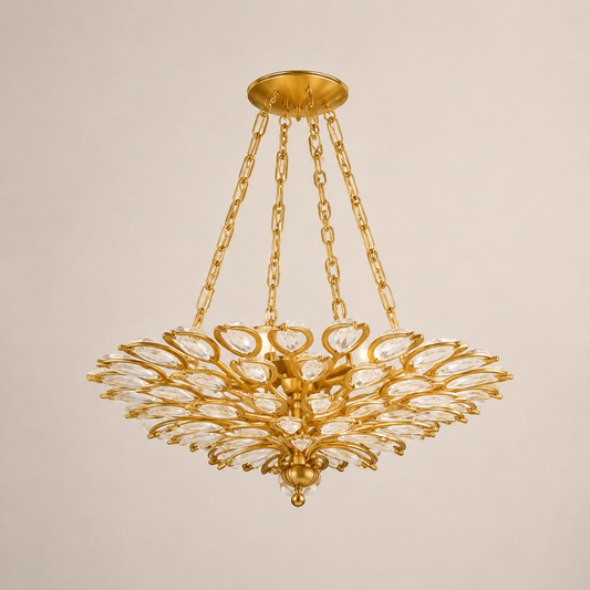 Vera 4-Light Leaf Crystal Gold Chandelier 24”D 32“D
