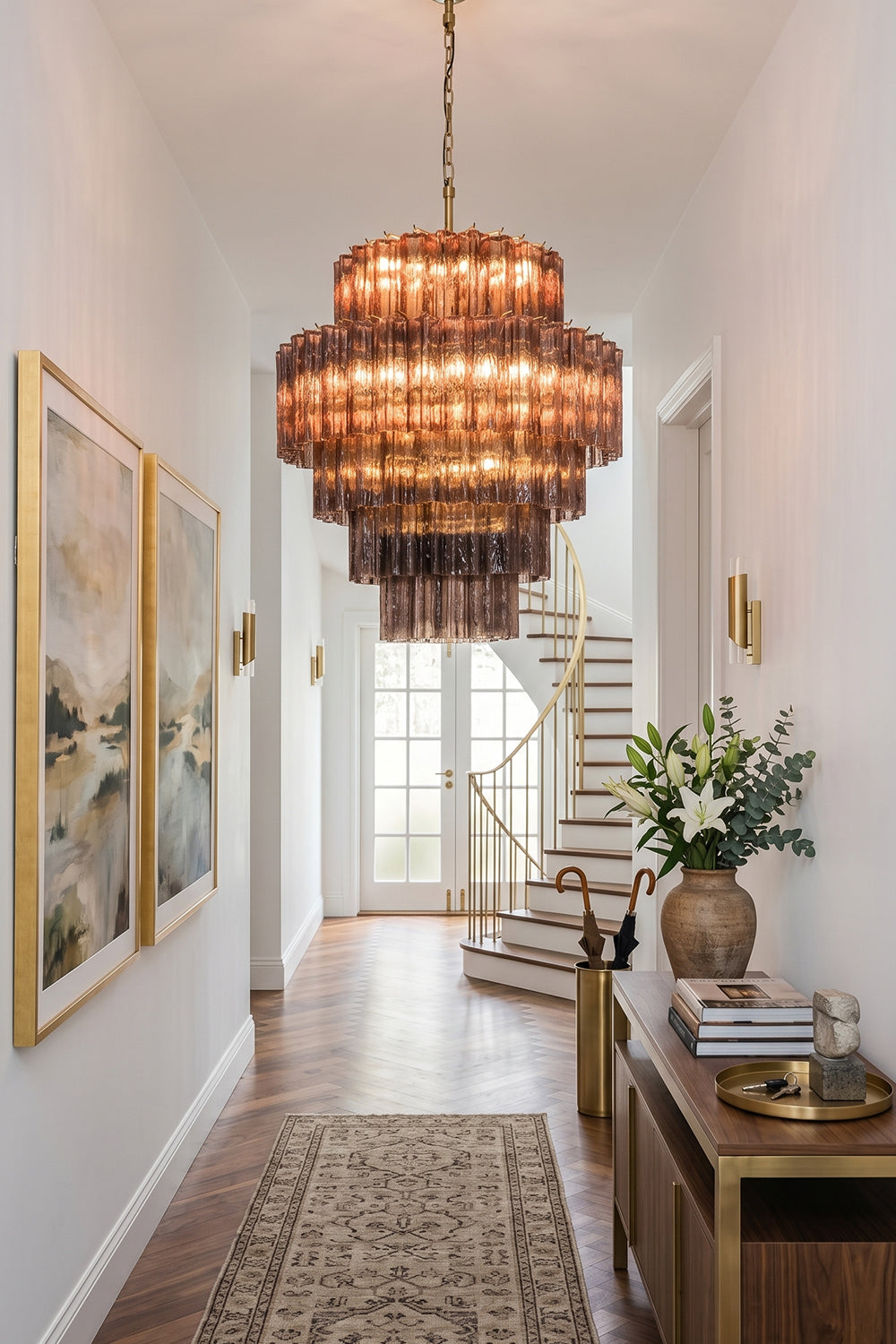 Vespera Glass Tiered Chandelier for  Hallway | Samu  Lamp
