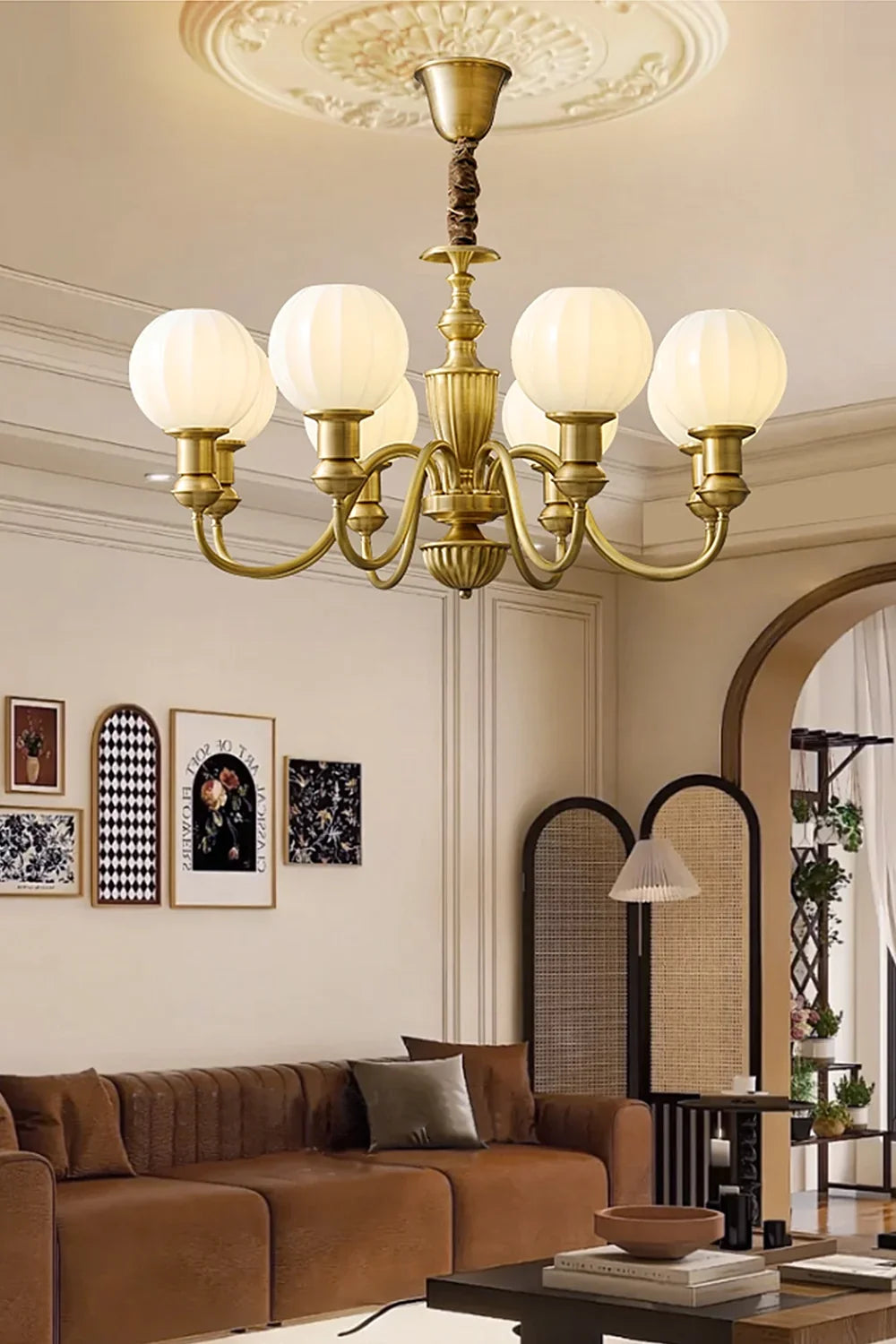 Vintage Brass Chandelier - view 4 | everlamps