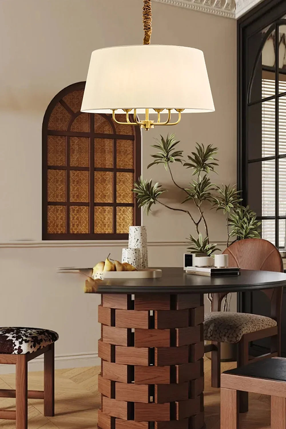 Vintage Brass Fabric Pendant Lamp - view 5 | everlamps