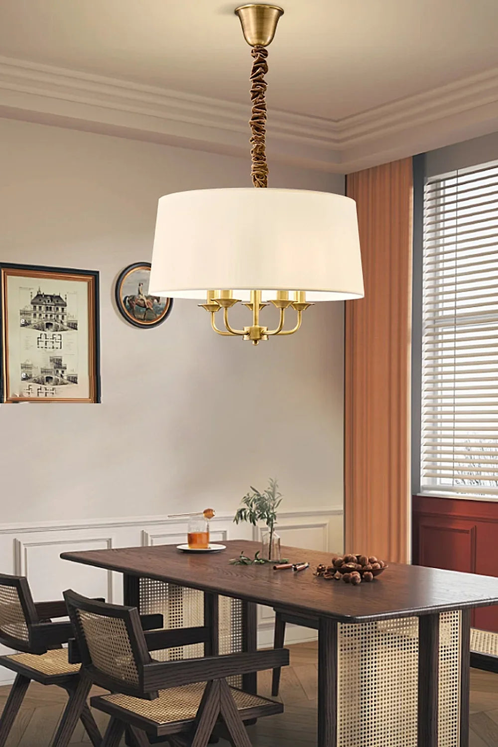 Vintage Brass Fabric Pendant Lamp - view 2 | everlamps