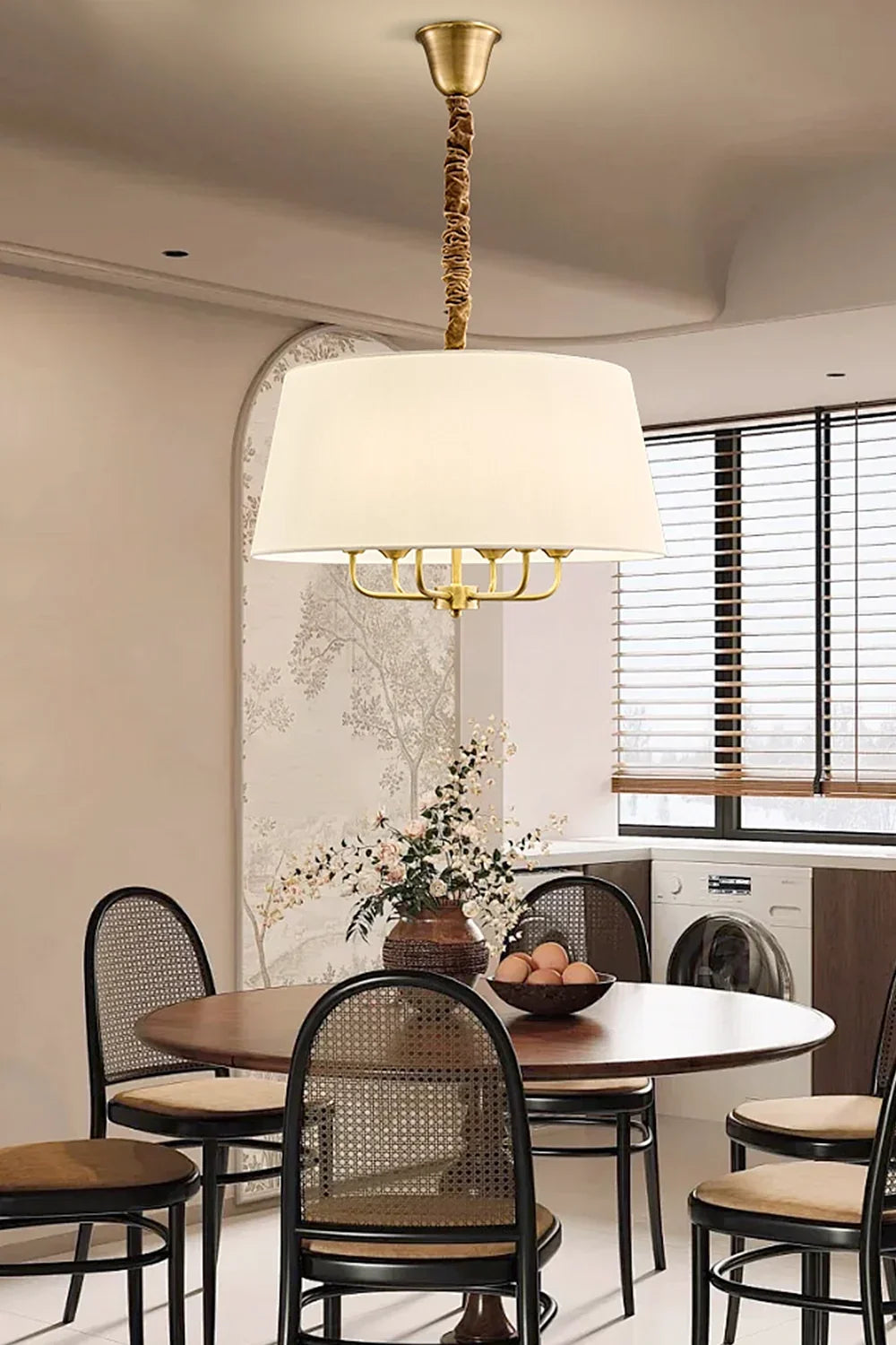 Vintage Brass Fabric Pendant Lamp - view 3 | everlamps