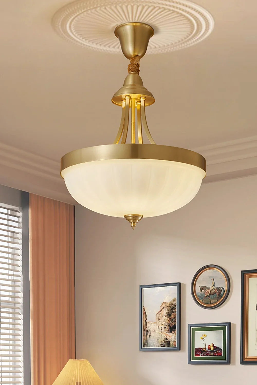 Vintage Brass Glass Pendant Lamp - view 6 | everlamps