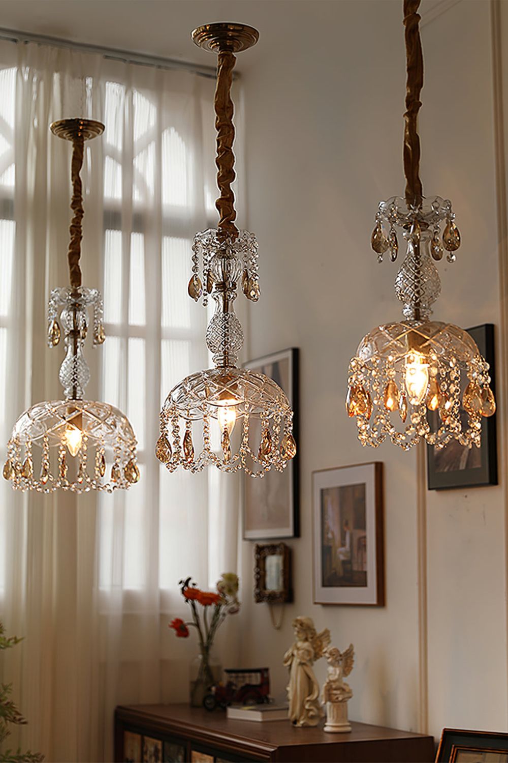 Vintage Crystal Rondelle Chandelier Pendant Light - view 6 | everlamps
