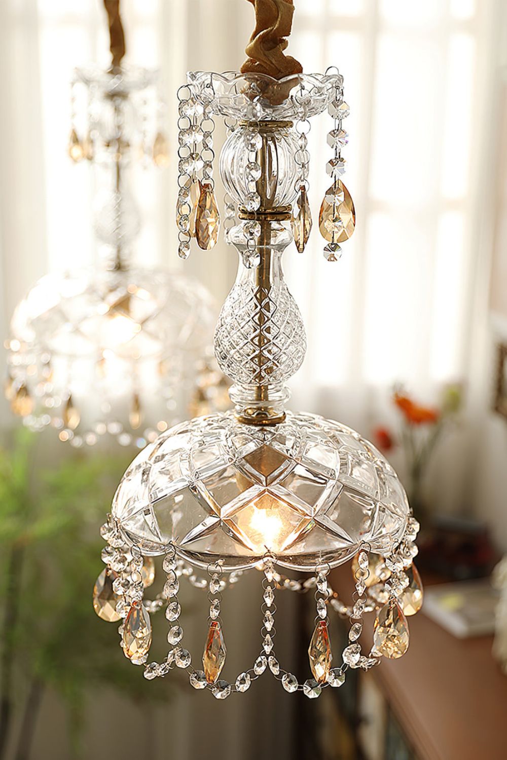 Vintage Crystal Rondelle Chandelier Pendant Light - view 7 | everlamps