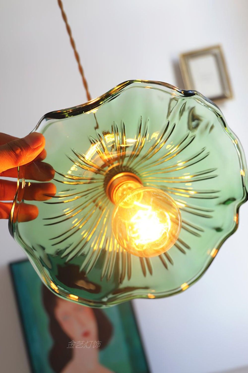 Vintage Glass Hibiscus Flower Pendant Light - view 12 | everlamps