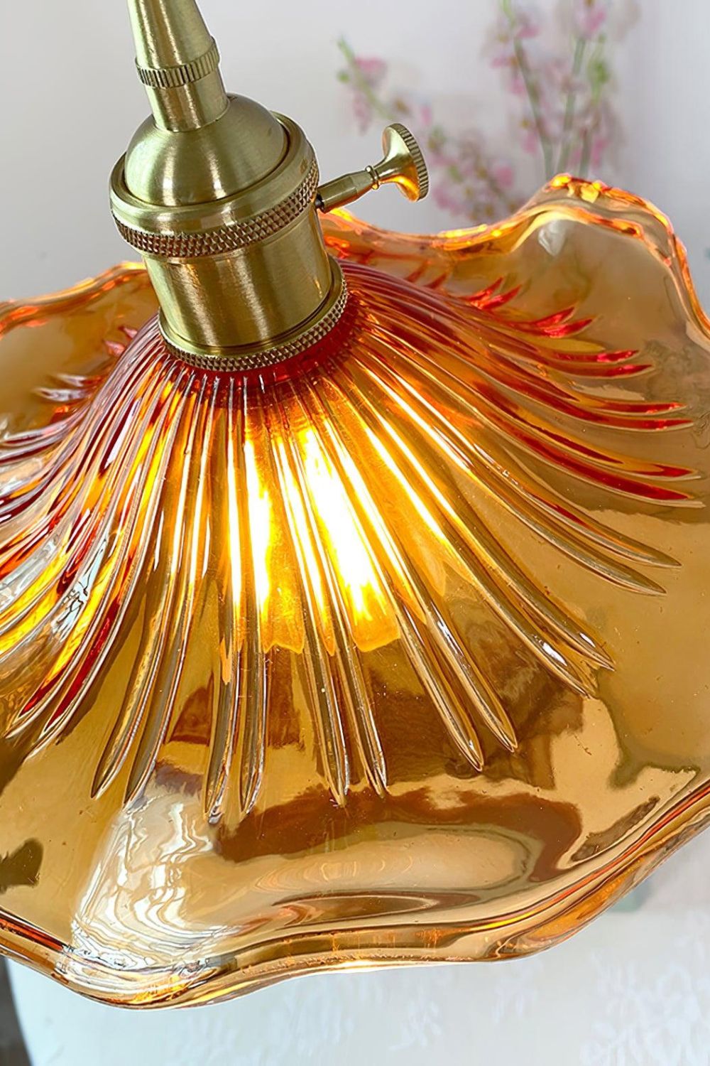 Vintage Glass Hibiscus Flower Pendant Light - view 14 | everlamps