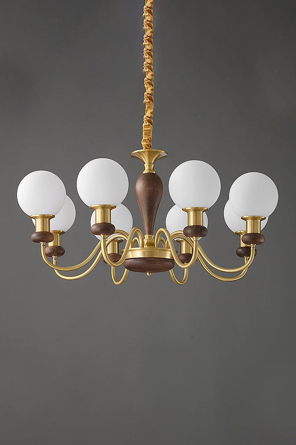 Vintage Globe Walnut Brass Chandelier - view 12 | everlamps