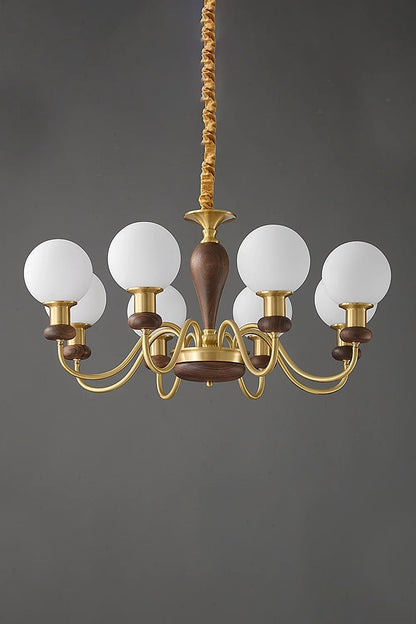 Vintage Globe Walnut Brass Chandelier - view 12 | everlamps