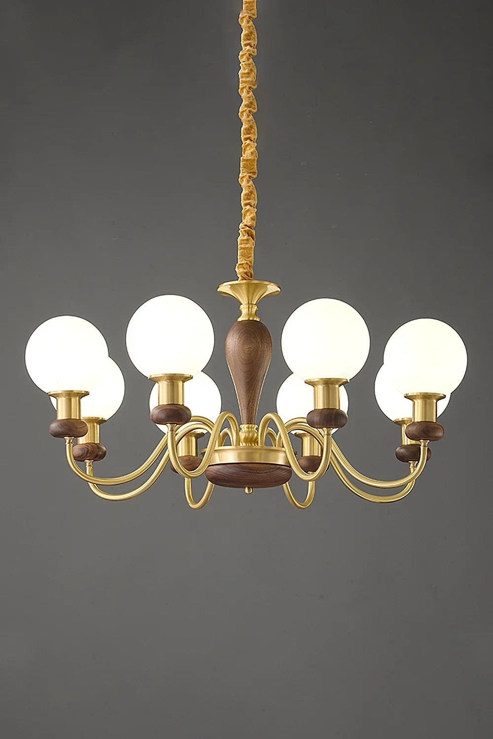 Vintage Globe Walnut Brass Chandelier - view 8 | everlamps