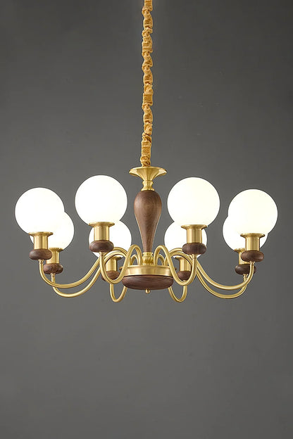 Vintage Globe Walnut Brass Chandelier - view 8 | everlamps