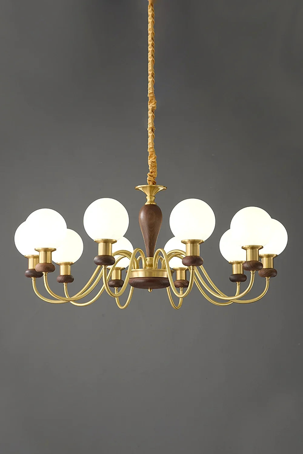 Vintage Globe Walnut Brass Chandelier - view 9 | everlamps