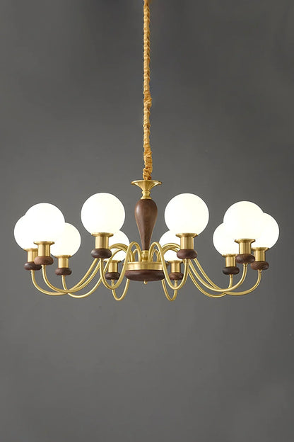 Vintage Globe Walnut Brass Chandelier - view 9 | everlamps