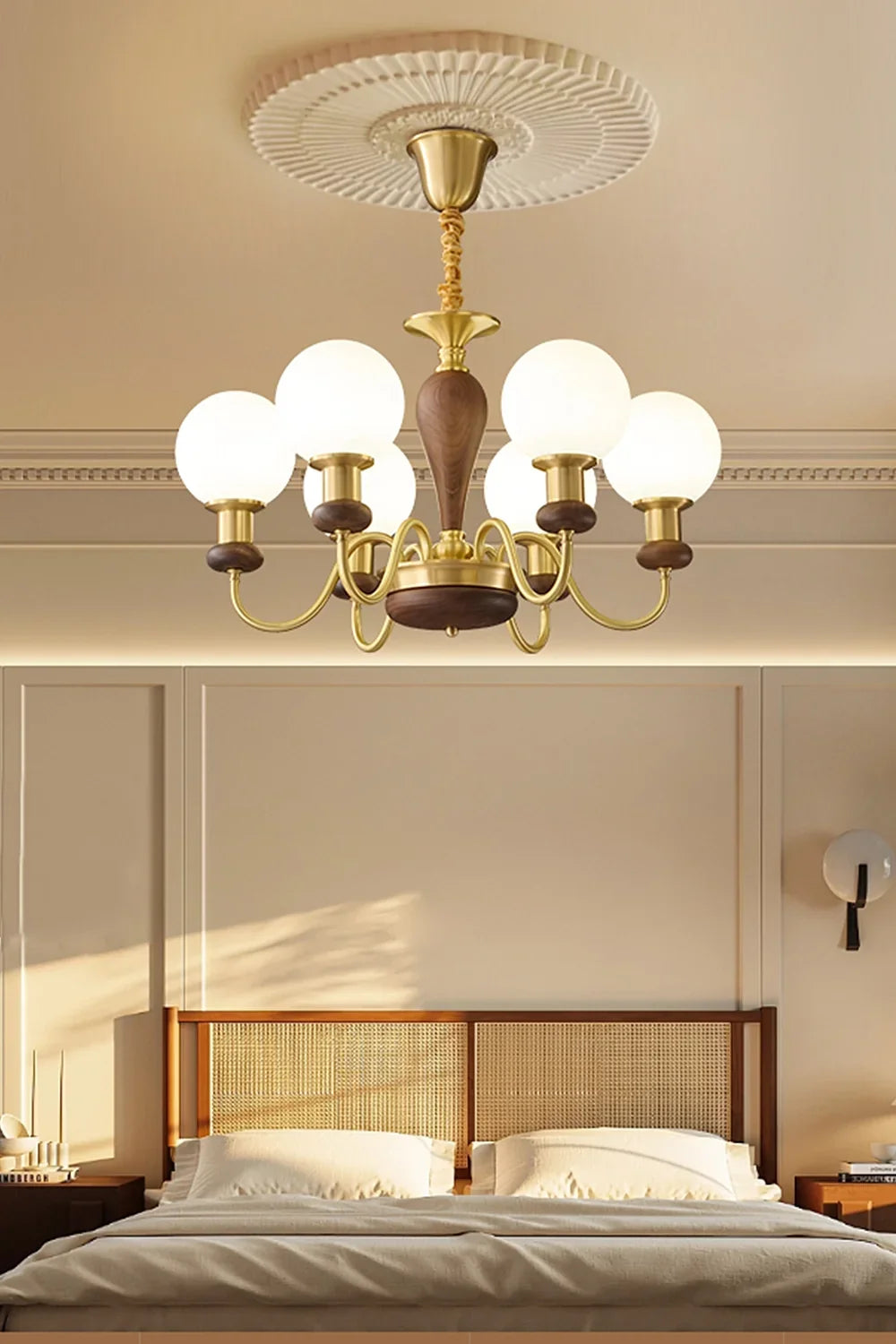 Vintage Globe Walnut Brass Chandelier - view 6 | everlamps