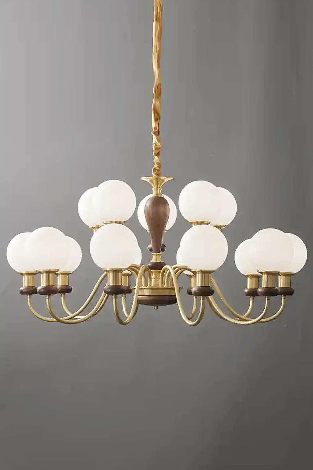 Vintage Globe Walnut Brass Chandelier - view 11 | everlamps