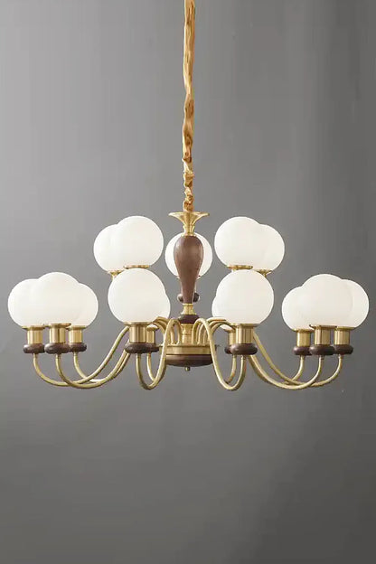 Vintage Globe Walnut Brass Chandelier - view 11 | everlamps