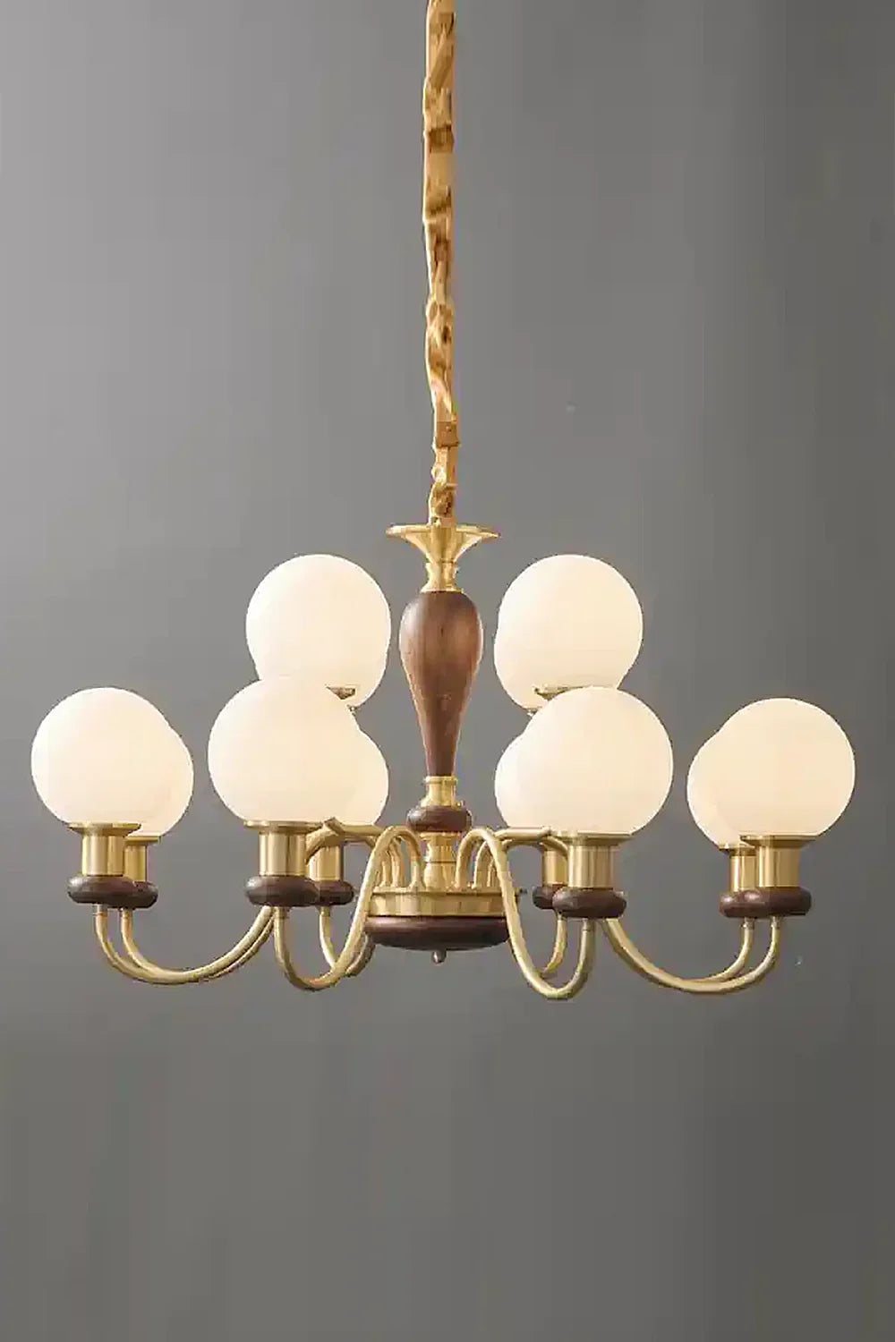 Vintage Globe Walnut Brass Chandelier - view 10 | everlamps