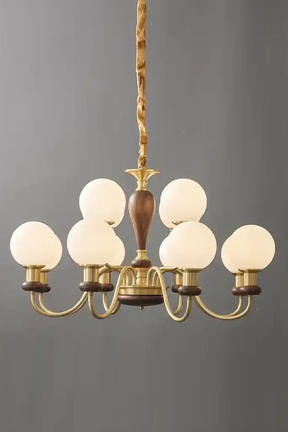 Vintage Globe Walnut Brass Chandelier - view 10 | everlamps