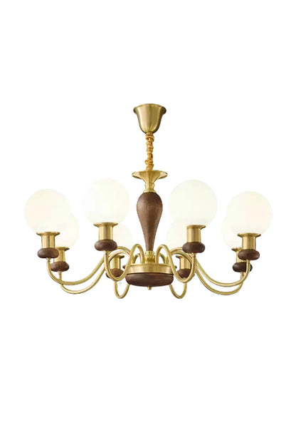 Vintage Globe Walnut Brass Chandelier - view 17 | everlamps