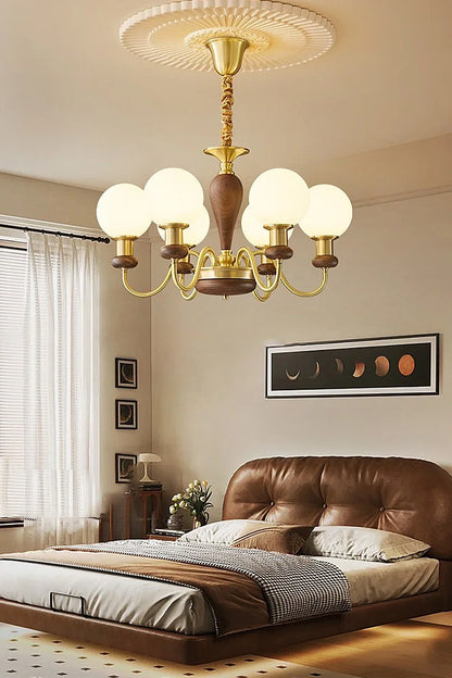 Vintage Globe Walnut Brass Chandelier - view 3 | everlamps