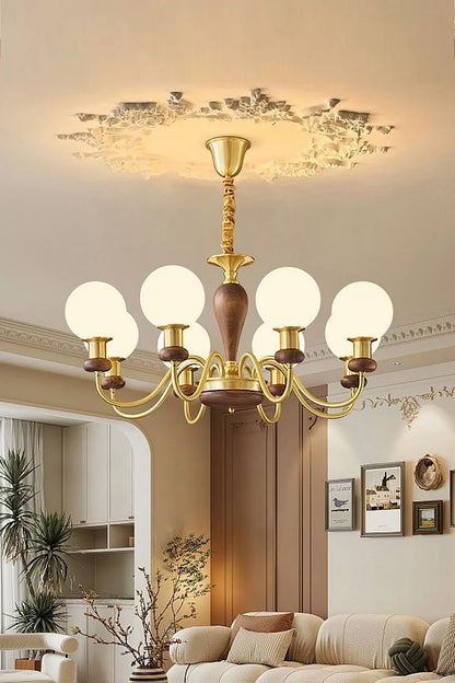 Vintage Globe Walnut Brass Chandelier - view 2 | everlamps