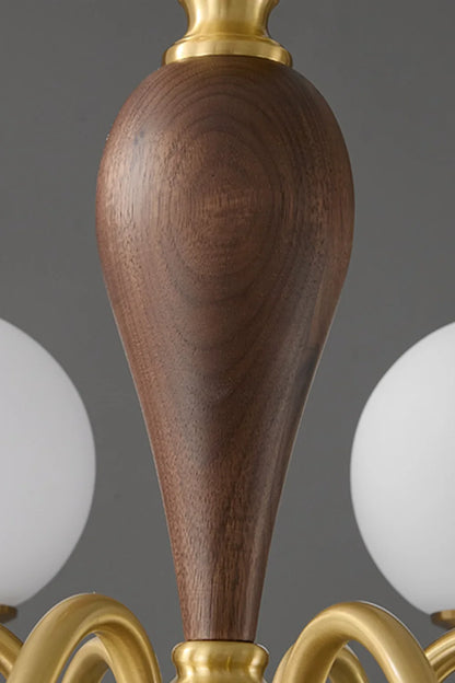Vintage Globe Walnut Brass Chandelier - view 15 | everlamps